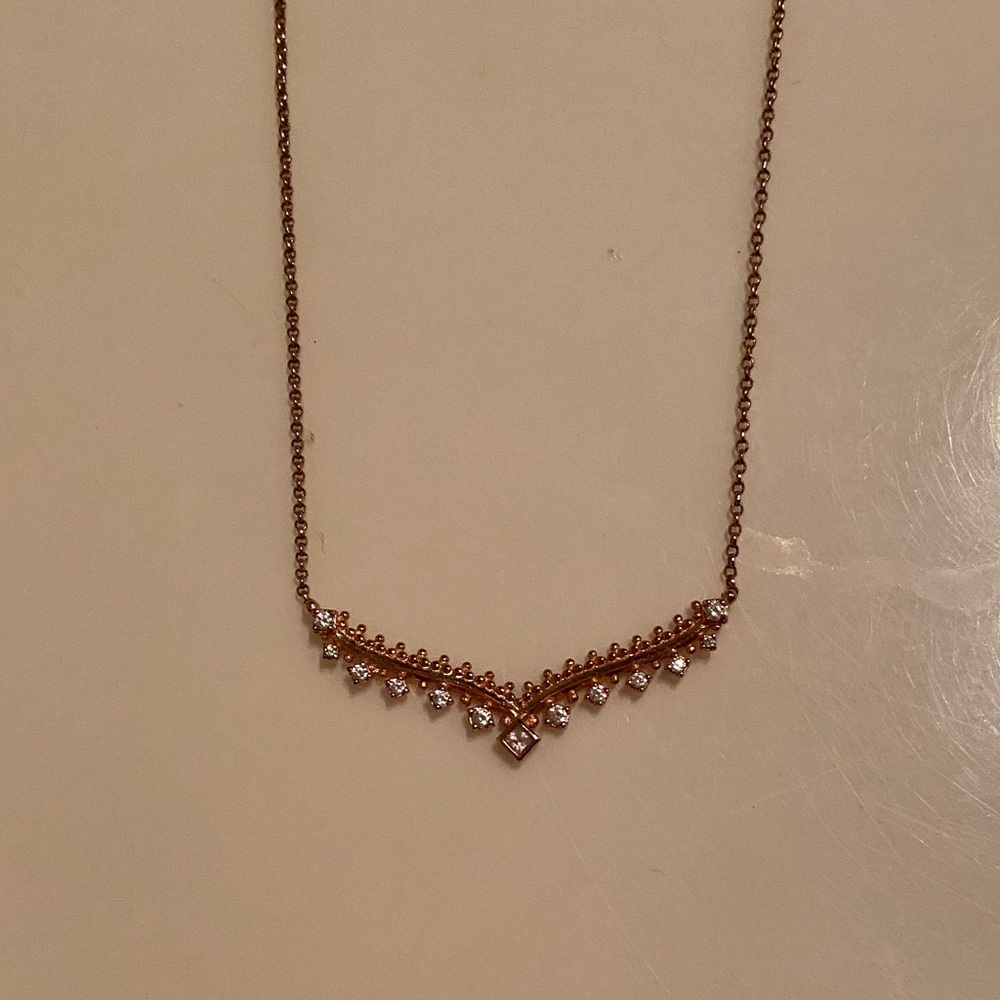 Delicate Gold-Tone Crystal V-Point Necklace